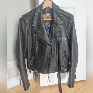 Rare Harley Davidson Leather Jacket Purple Satin Quilted Lining Braided Detail